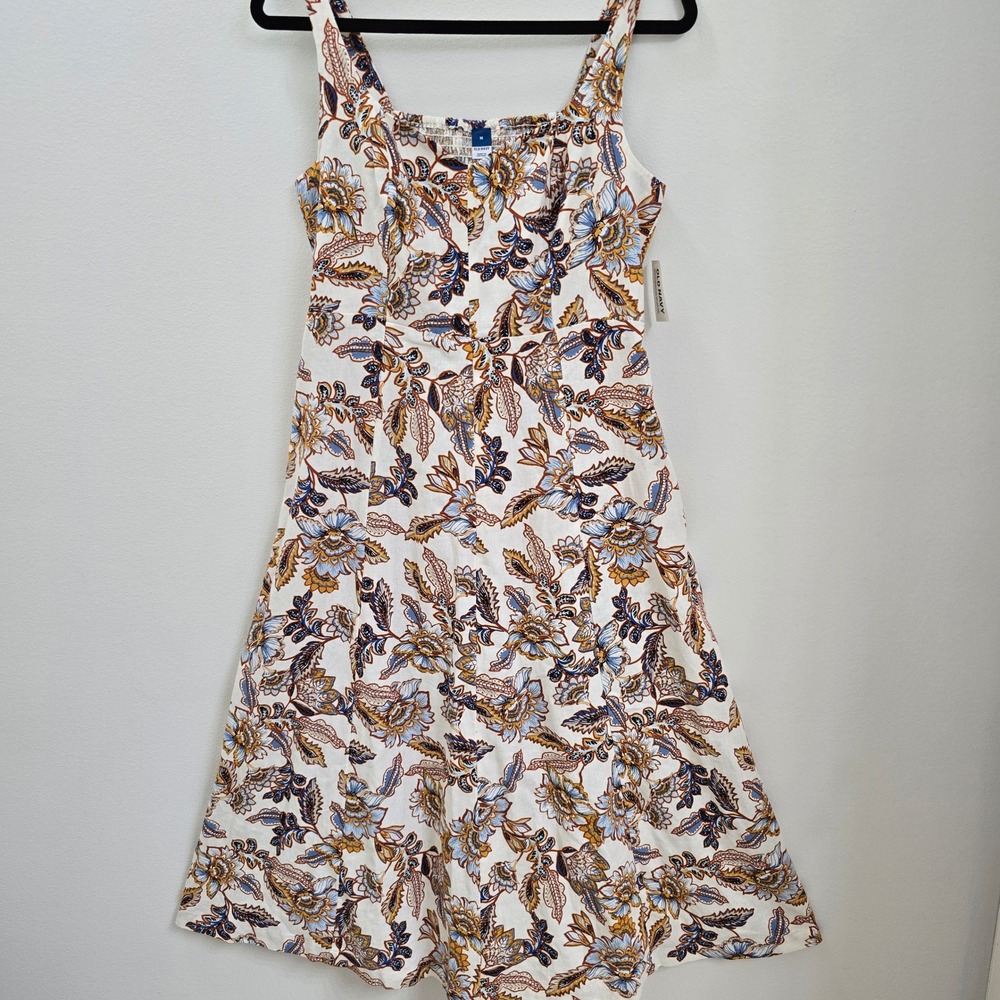 Old Navy Women Floral Paisley Linen Blend Midi Dress Blue Mustard Rust‎ MED NWT